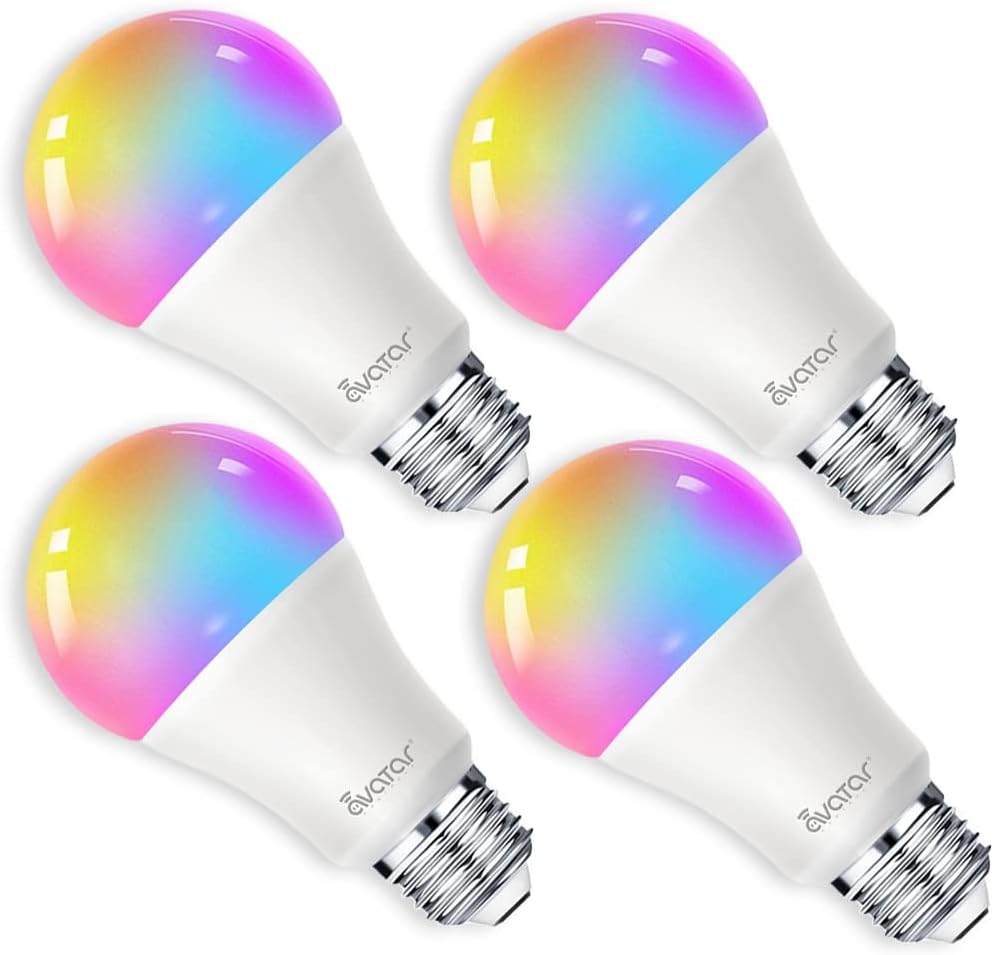 Avatar ControlsE26 4 Pack Smart Light Bulbs, Alexa Bulb WiFi LED Lighting Work with Smart Life App, RGBCW Color Changing Lights, No Hub Required (A19 8W)