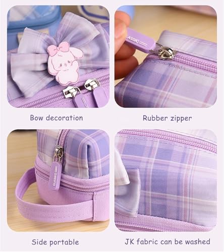 Image of InviteTwo Layer Pencil Pouch with Flower Shape Cute Patch for School Girls and Boys, Cute Aesthetic Stationery Items Kit Case, Large Capacity Stationary Pencil Box for Kids Gifts