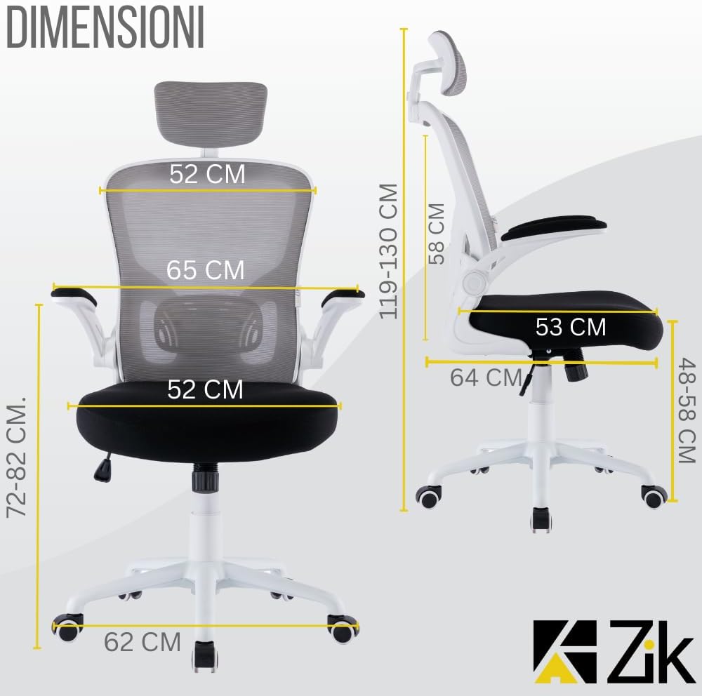 ZIK Ergonomic Office Chair dimensions diagram