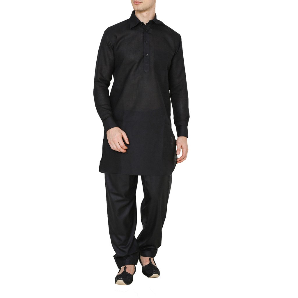 royal kurta Men's Black Cotton Linen Salwar Kamij Set-picture-23