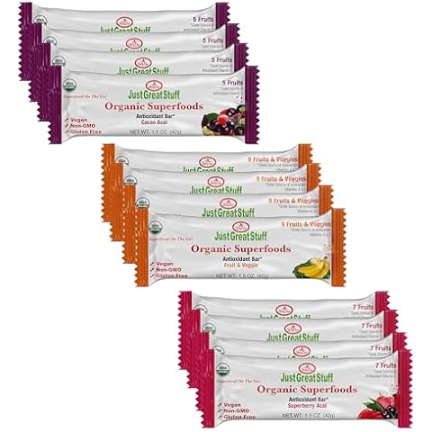 Just Great Stuff Organic Protein Bars | Delicious Greens and Superfoods | Organic Snacks for Kids & Adults | Gluten Free, Vegan, Non GMO | Individually Wrapped | Variety (12 Pack) Cover