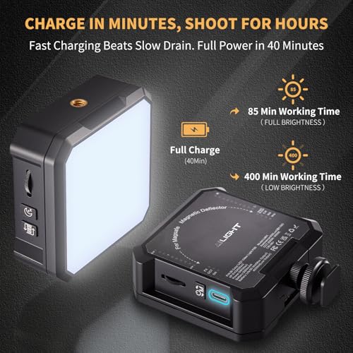Image of AILIGHT Magnetic LED Video Light, Portable Camera Lights for Content Creator(CRI 98+ & 2500-9000K) Rechargeable 2000mAh Camera Fill Light with Cold Shoe Mount | Photography Lighting - Black