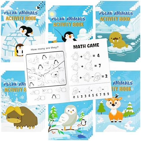 Dvbonike 24Pcs Polar Animals Activity Books for Kids Bulk Winter Mini Fun Games Coloring Book Party Favors Penguin Goodie Bags Stuffers for Christmas Birthday Classroom School Rewards Supplies