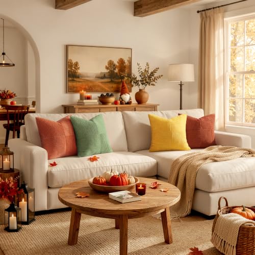 MIULEE Kissenbezug 40x40 Kordsamt Sofakissen Patchwork Orange Grün Serie – Ansicht 4