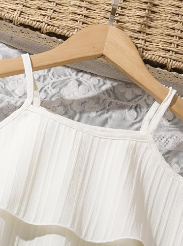 Image of Little Girls Summer 2 Piece Outfits Cute Cami Top and Wide Leg Pants Set Beige 4-5Y