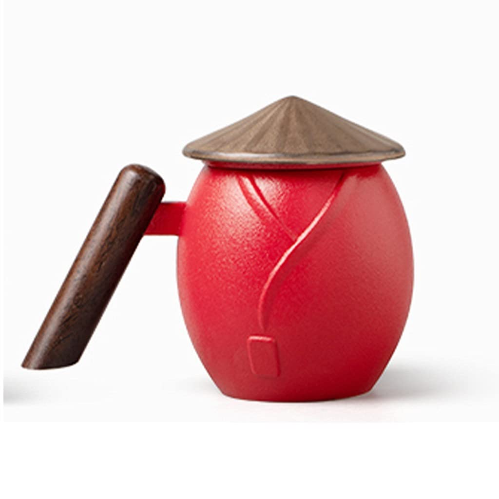 Tasse à thé en céramique avec Couvercle et Filtre, 12 Oz, Tasse D'infuseur De Thé En Céramique Avec Panier D'infuseur Et Couvercle Pour Le Thé À Feuilles En Vrac, Noir Blanc Rouge ( Color : Red )