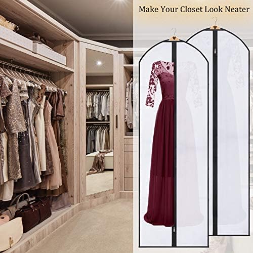 2Pack Wedding Evening Dress Garment Storage,180cm Anti-Moth Protector Folding Non-woven Clothes Cover Bag with Pocket and Handle, Breathable Washable Dress Bags Carrier Protector Bags for Clothes Long