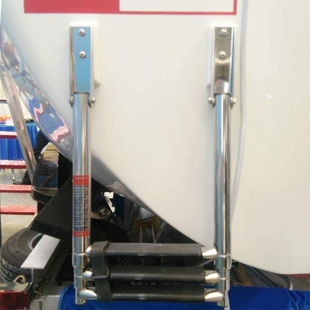 Scaletta pieghevole per barca, 2/3/4 gradini, telescopica, in acciaio inox, con cinghia di fissaggio, capacità di 199,6 kg, monocolore, 3 gradini