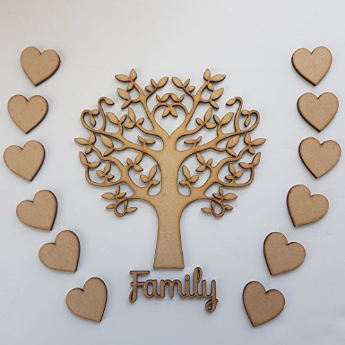 Wooden Family Tree Shape for Crafts, Love - Perfect for Family Tree, Weddings, guestbook (15cm)
