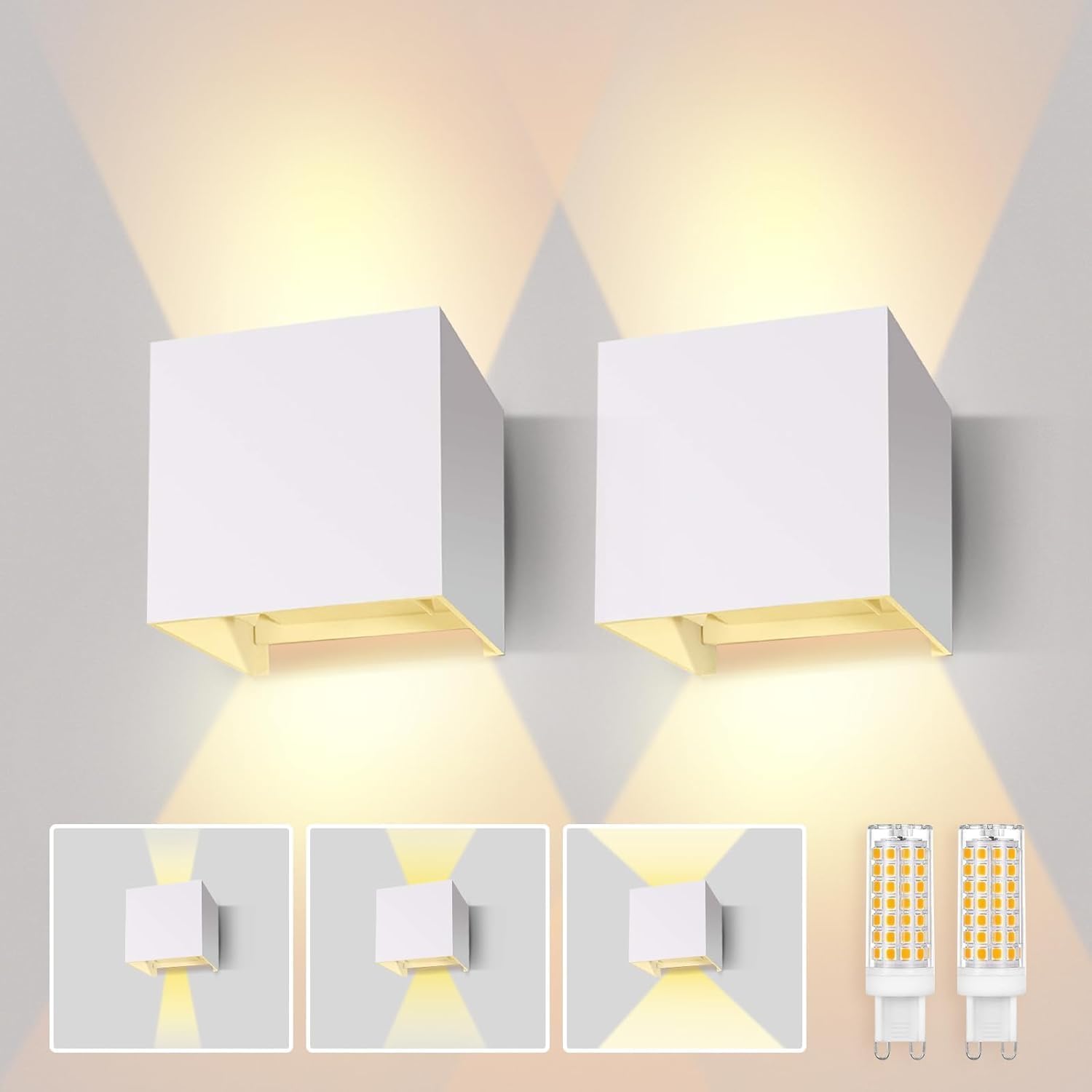 Lureshine 2 sztuki Kinkiet Regulowany kąt wiązki Oprawy oświetleniowe do sypialni Żarówka LED G9 wymienna aluminiowa ciepła biel 3000K Lampa wewnątrz/na zewnątrz Nadaje się do przedpokoju salonu