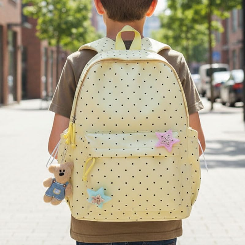 hibear Polka Dot Backpack for Women Nylon Waterproof Backpack Trendy Cute Travel Aesthetic Rucksack Kawaii Backpacks (yellow) - Image 3