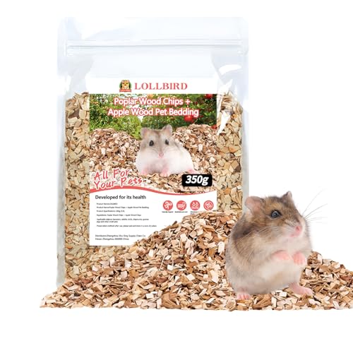 LOLLBIRD Aspen Bedding: Pure Shavings OR Aspen-Apple Blend | Low-Dust, Odor-Reducing | for Hamsters/Gerbils/Mice | 350g/3.5L per Bag (Apple Wood Chips + Poplar Wood Chips)