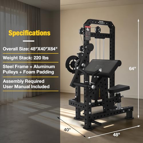 Image of Commercial-Grade Strength Exercise Equipment with 220lb Weight Stack, 3 inchx3 inch 12-Gauge Steel Tubing for Home & Gym, Multi-Function Trainer Machine for Strength Training & Body Building