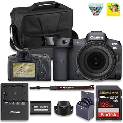 Canon EOS R5 Mark II Mirrorless Camera with 24-105mm f/4-7.1 is STM Lens Kit| 45MP Full Frame Sensor 8K Video Recording | Advanced IBIS Autofocus for Professional Creators + 128GB Card + Camera Case