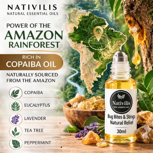 Nativilis Natural Relief for bug bites stings mosquito nettle fleas - Organic Essential Oil Formula - Roll on ball Stainless Steel Ideal Capacity 30ml Daily Use Travel Easy to carry in your purse/bag