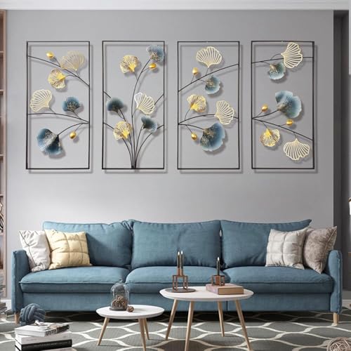 Image of Metal Handcrafted Modern Leaf Frame Wall Sculpture Multicolor Unique Accent for Stylish Interiors Wall Art for Living Room /Hotel /Restaurant /Bedroom /Drawing Room (Each Size 16x28 Inch)