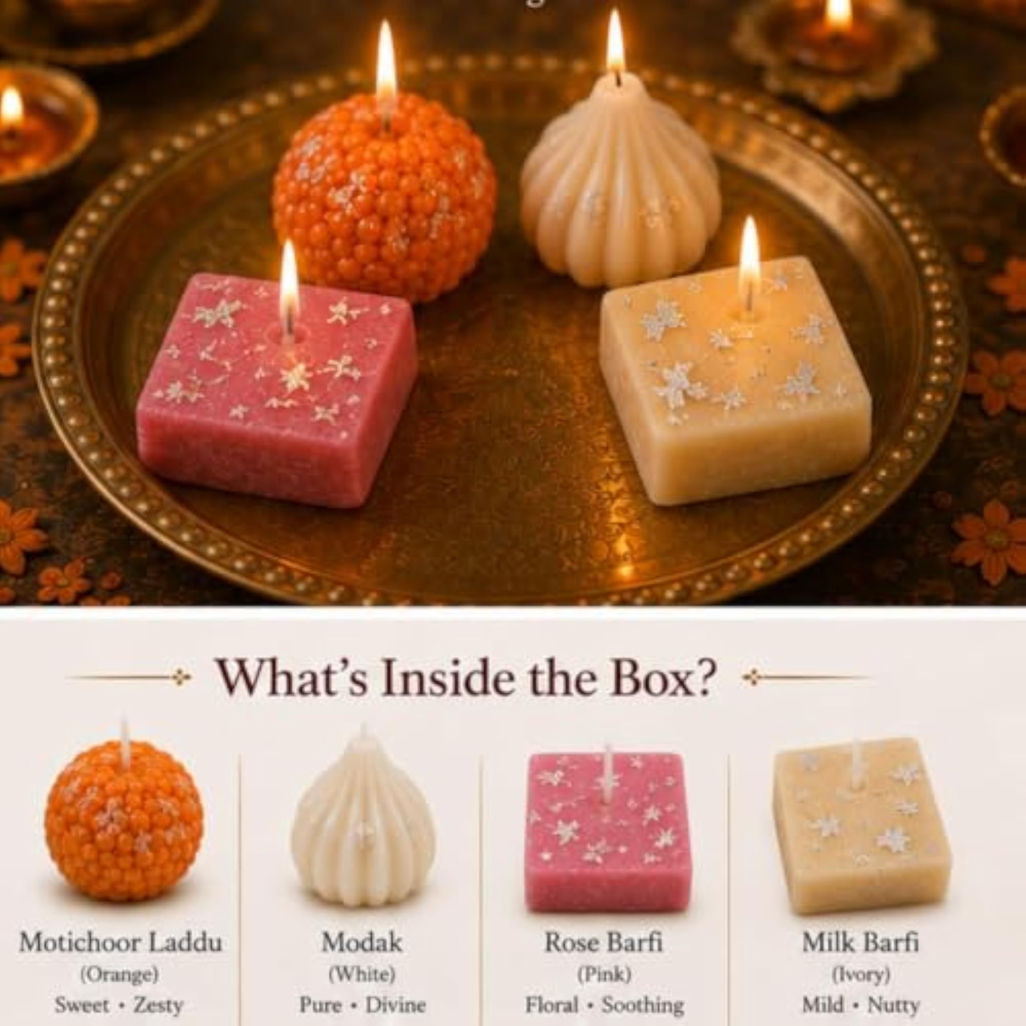 Handcrafted Mithai Shaped Scented Candles Diwali Gift Box