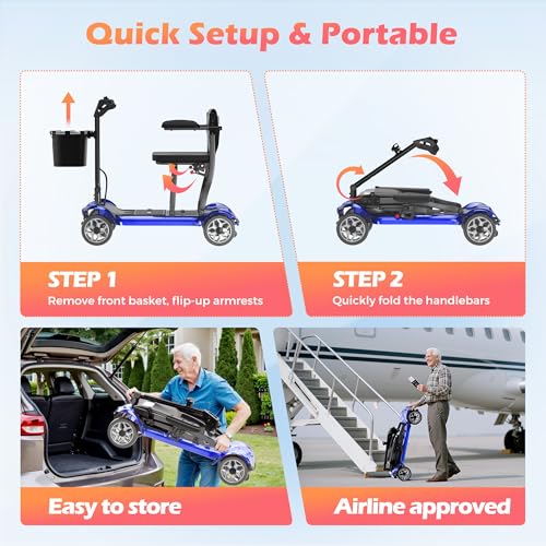 Image of Lightweight Mobility Scooter for Adults & Seniors - Cruise & Airport Approved, 43lb Foldable Portable Motorized Scooters with Dual Lithium Batteries for 24.8 Miles Travel, 300lb Capacity, Blue