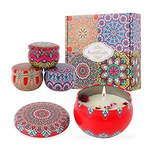 Scented Candles Gift Set for Women Rose Cocoa Lavender Lemon 4 Scents Soy Wax for Household Friendship Gift Sets New Home Gifts Sister Presents Various Festivals Gift Sets