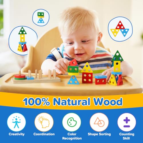 Image of 6-in-1 Baby Toys 6 to 12 Months, Montessori Toys for Babies 6-12-18 Months, Infant Teething Toy Stacking Blocks Rings Sensory Bin, Sorting Sensory Educational Learning Gift for Toddlers Aged 1-3