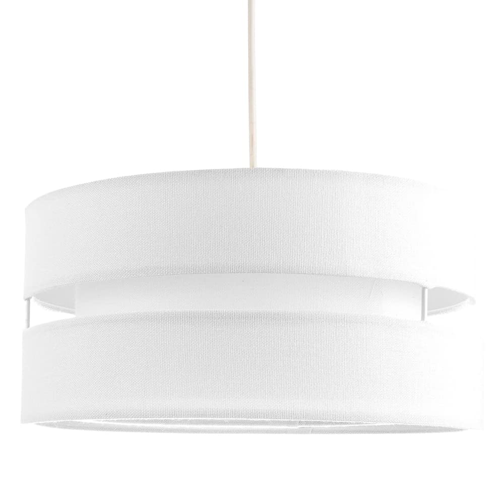 Contemporary Quality White Linen Fabric Triple Tier Ceiling Pendant Lamp Shade | 60w Maximum | Designer Style | 35cm Diameter by Happy Homewares