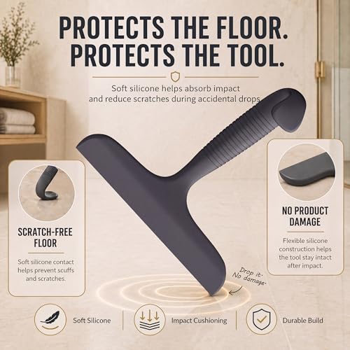 Image of Shower Squeegee for Glass Doors, No-Drill Hanging Shower Door Cleaner for Glass,Silicone Bathroom Squeegee with Built-in Hook, Window, Mirror, Tile, Streak-Free Wiper, Black