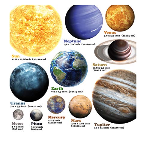 Mafox Glow In The Dark Planets, Bright Solar System Wall Stickers -Sun Earth Mars And So On,9 Glowing Ceiling Decals For Bedroom Living Room,Shining Space Decoration For Kids For Girls And Boys #TOP5