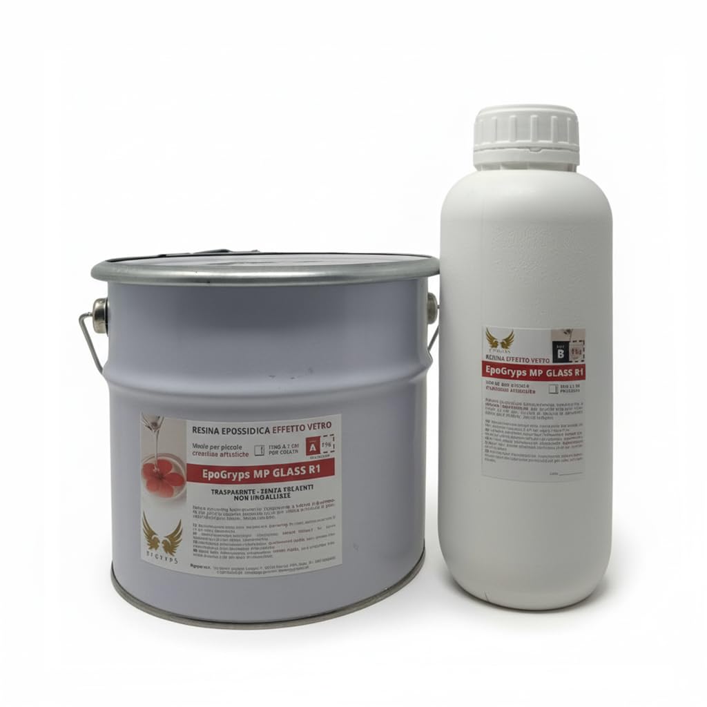 BYGRYPS EpoGryps MP GLASS R1 3 Kg Resina Epossidica A+B Bicomponente TRASPARENTE effetto VETRO rapido indurimento anti-ingiallimento per rivestimenti piani mobili river table tavoli colate max 2cm
