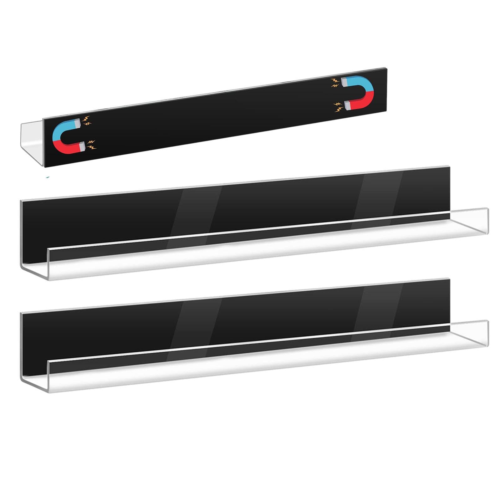 Stronrive Magnetic Bookshelf,Strong Magnetic Book Shelf | Acrylic Reusable Kitchen Organizer Shelves, Floating Fridge Rack For Whiteboard Kids Room