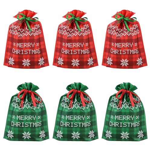 クリスマス ラッピング 袋 巾着袋 お菓子 チョコレート プレゼント 小分けバック 6個入り 36*27cm レッド グリーン 不織布 ギフト バッグ 学園祭 お祝い パーティーグッズ