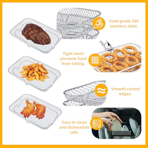 Airfryer Zubehör, 304 Edelstahl Quadratisch Airfryer Zubehör, Rechteckiges Luftfritiergestell-Set, Dreifacher Grill-Dampfeinsatz, Grill, Heißluftfritteuse Zubehör für Air Fryer (21 * 14 * 10cm) – Bild 7