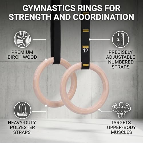 Anillas de gimnasia de madera con correas ajustables miniatura 3