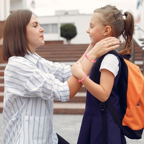 Image of Mommy and Me Preschool Pre-K First Day of School Bracelet Mother Daughter Matching Beaded Heart Bracelets Set Back to School Jewelry Gifts