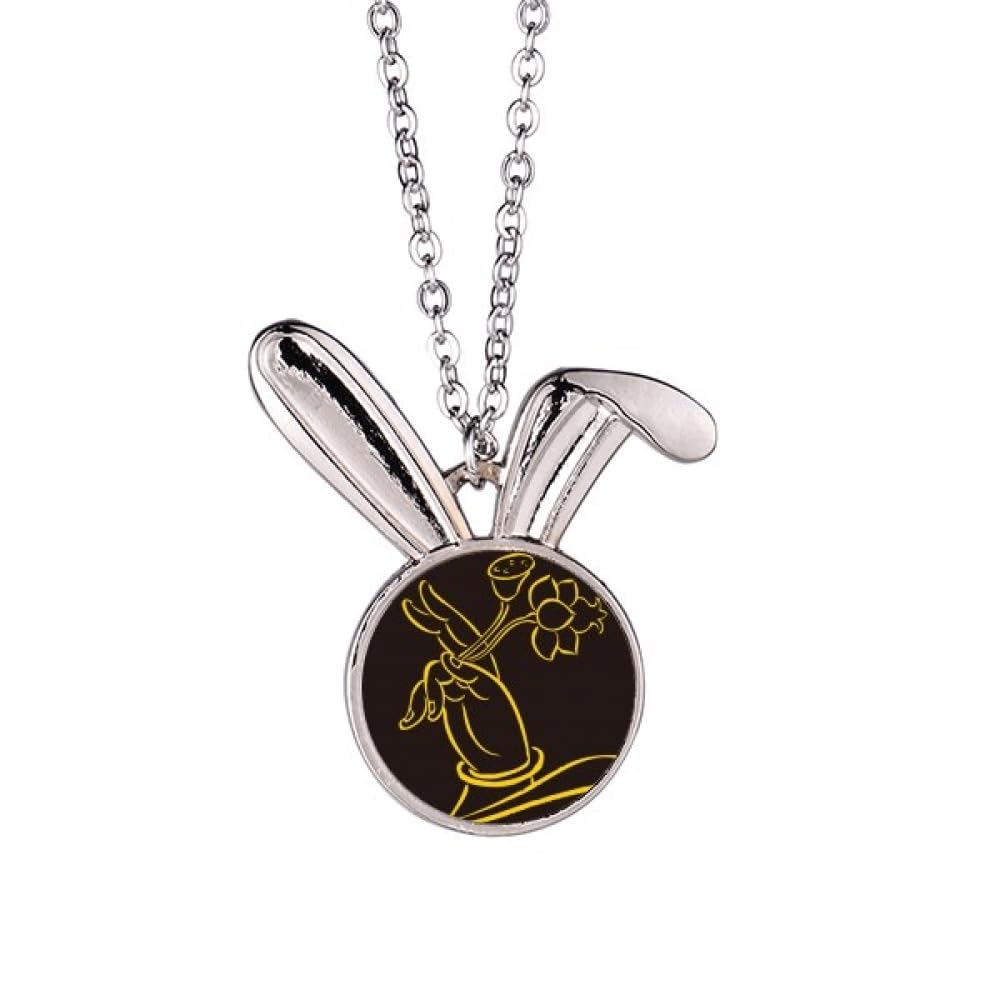 Collier avec pendentif main en forme de lapin en métal argenté - 5