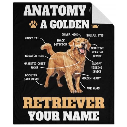 Custom Golden Retriever Blanket for Teen - 50x60 Inches Throw Size - Soft Fluffy Cozy Blankets Gift - Black Novelty Blanket for Living Room Decorative