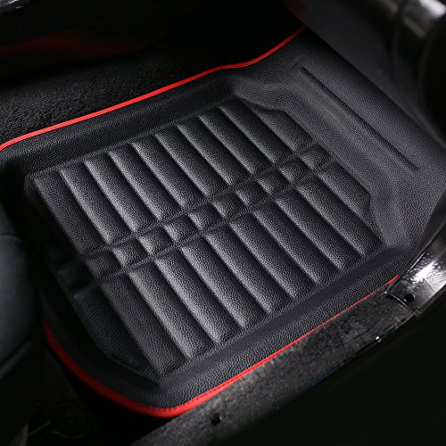 Image of FH Group Automotive Floor Mats - PU Leather Floor Mats, Deep Dish Design, Floor Mats for Cars, Universal Fit Floor Mats Full Set, Floor Mats For Most Sedan, SUV, Truck Floor Mats Red Black