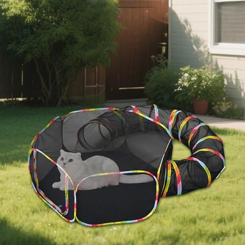 Casa Exterior para Gatos - Cercados Dobráveis para Gatos com Túneis | Portátil com Rede, Parque para