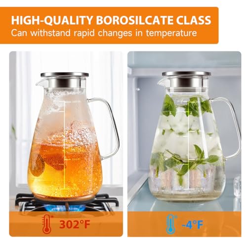 Image of Bellemax Premium Glass Water Jug - 1.8 LTR, Transparent, Hot Cold Water Pitcher with Lid Water Jug, Iced Tea, Milk and Juice Beverage Carafe, Lemon Jug, 1800ML (TR-05)