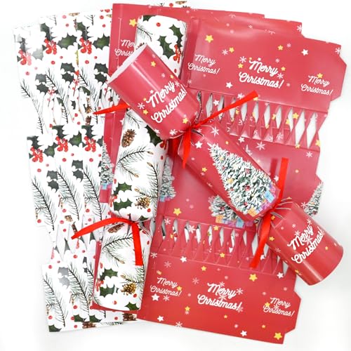 Gyoungt 10 Pack Chritmas Crackers 10 Hats 20 Strings 10 Jokes Leaves Christmas Pine Needles Red Berries Pine Cones Christmas Party Game Make Your Own Christmas Cracker DIY Cracker Festive Seasonal