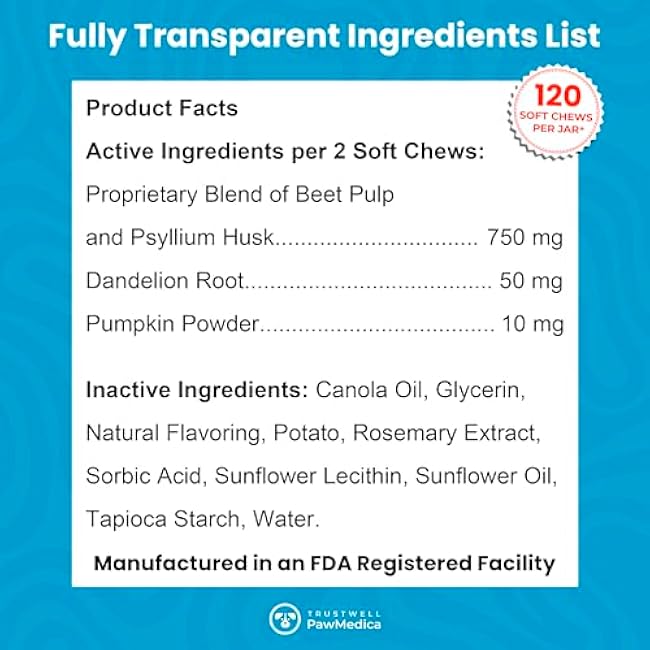 PawMedica Dog Anal Gland Chews to Stop Scoot for Dogs - Anal Gland Dog Constipation Relief - Recommended Dog AnalGland Support Chews Fiber - Fiber Supplement for Dogs (120 Dog Pumpkin Chews)-P6aUQGm6