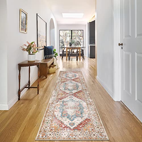 Lanffia Washable Rug Runner 2X8, Persian Distressed Hallway Runner Tribal Entry Throw Rug Non-Slip Low-Pile Indoor Accent Rug Runner For Front Entrance Kitchen Laundry,Yellow/Multi #TOP29