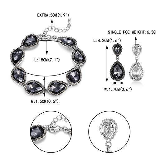 EVER FAITH Sparkly Crystal Elegant Bridal Prom Pear Shaped Drop Pierced Earrings Bracelet Set4