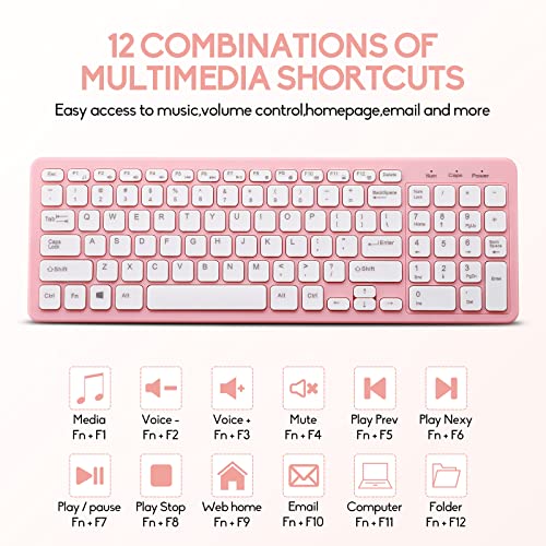 Image of Wireless Keyboard and Mouse Combo, Compact Quiet Wireless Keyboard and Mouse Set 2.4G Ultra-Thin Sleek Design for Windows, Computer, Desktop, PC, Notebook, Laptop (Pink)