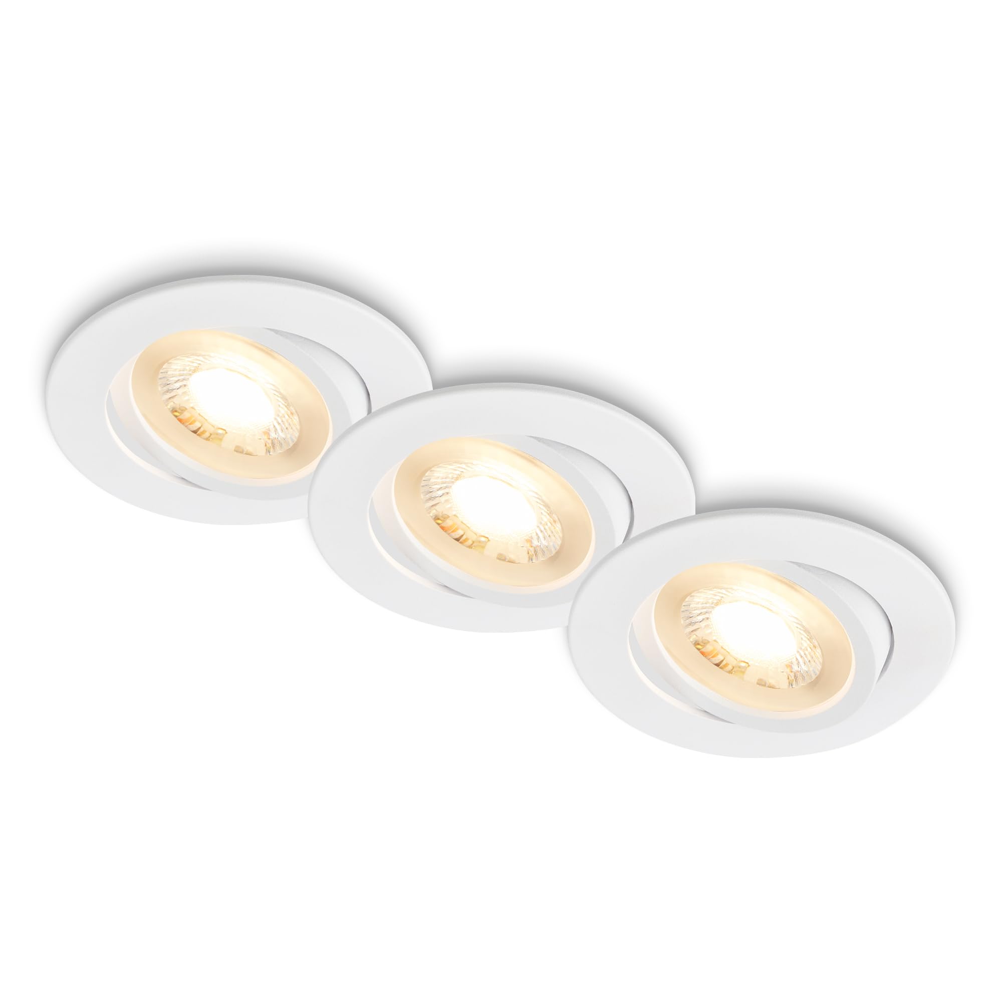 BRILONER - Pack 3 Downlights LED techo empotrables planos 230V, orientables, luz blanca cálida, ojos buey para, foco empotrable, 8 x 2,2 cm, blanco