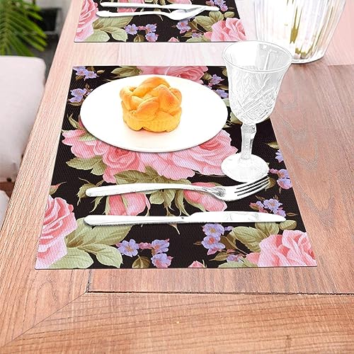 Sets de table en PVC résistant à la chaleur motif rose lavable - 7