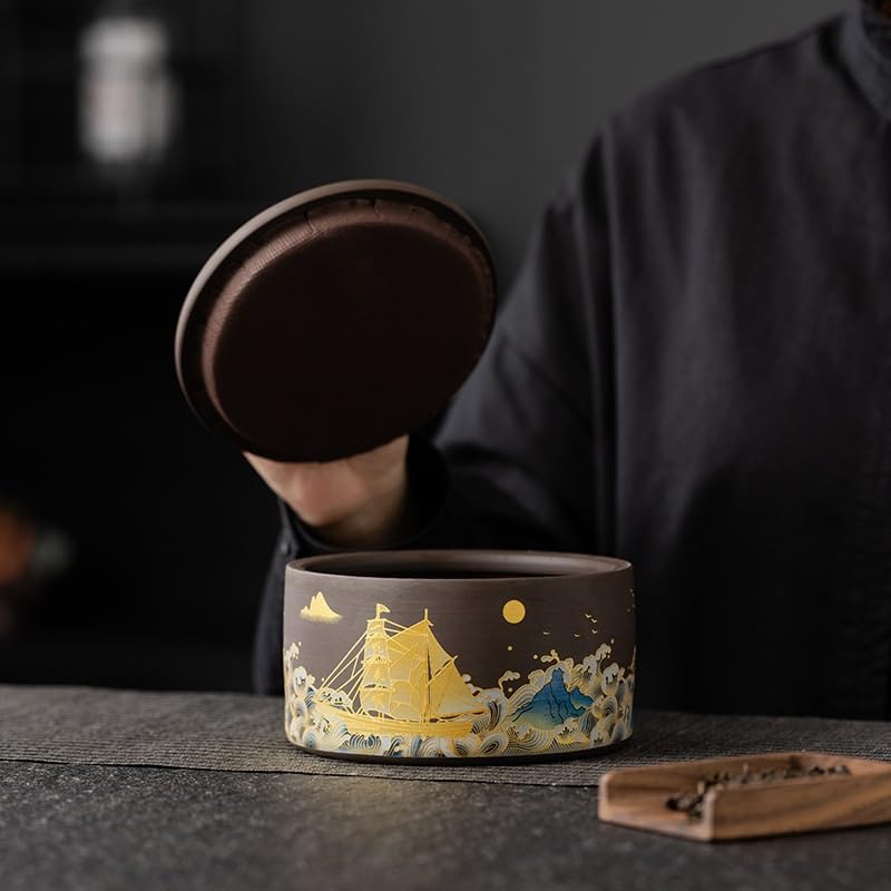 Puszki na herbatę na herbatę sypką Ceramiczne fioletowe puszki na herbatę z piasku Opakowanie Pudełko Retro Czarny Zielony Pu'er Jin Jun Mei Uniwersalny uszczelniony słoik ceramiczny(A)