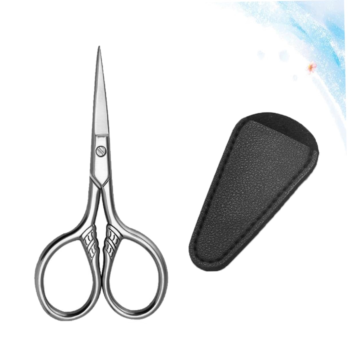 Portable Beard Scissors with Pu Cover and Trimming Tool for Mustache Grooming at Home Salon Use Pack Black Silver