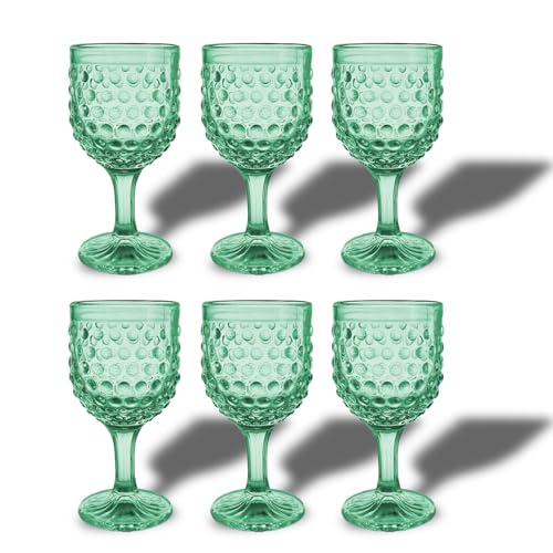 ARCA, Set 6 Calici in Vetro Colorato Cherry Blossom, Verde, 340 ml