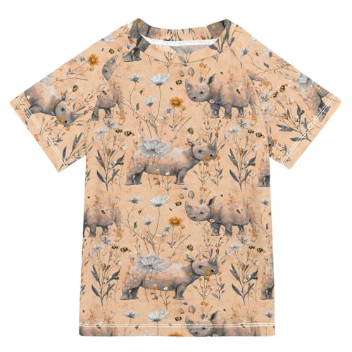 Girls Bathing Suit Short Sleeve Girls Rash Guard Top 3T Aesthetic Rhinoceros Peach