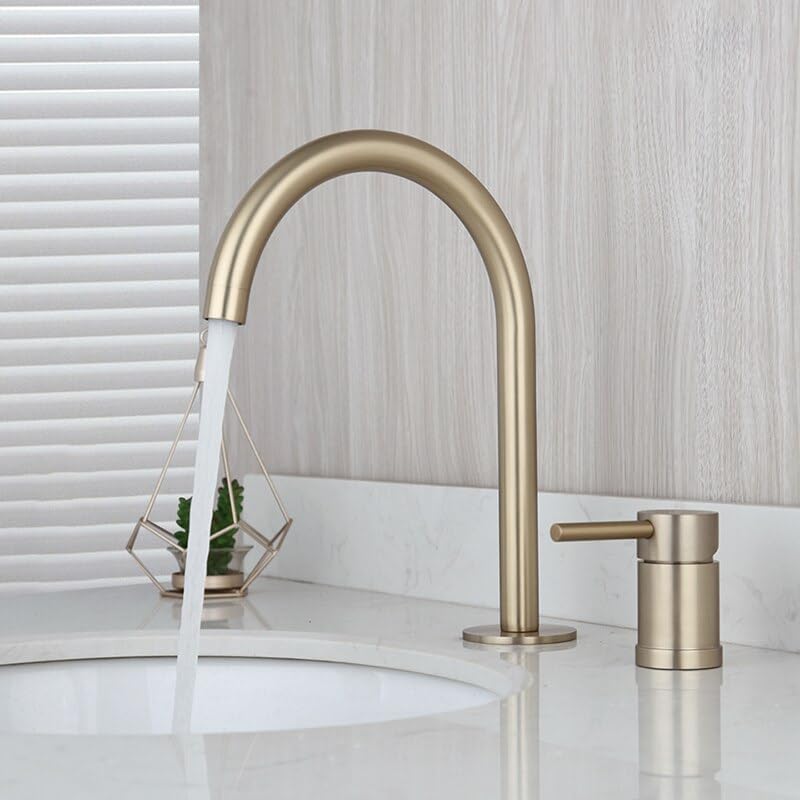 Robinet lavabo salle de bain or mélangeur eau chaude froide sur pont en laiton